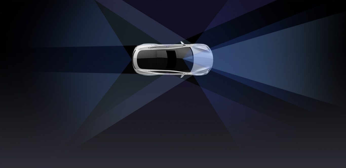 Tesla car equipped with a radar system